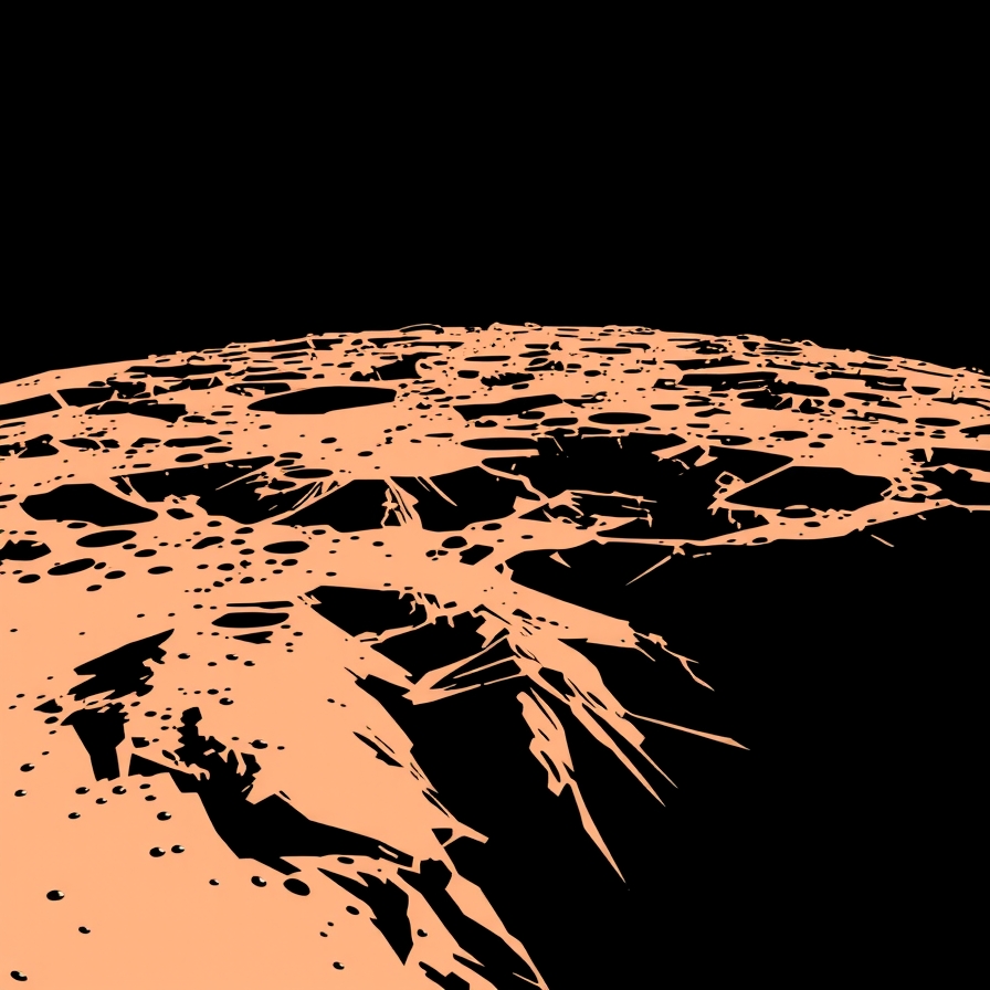 The fractured, rust-colored surface of Mars