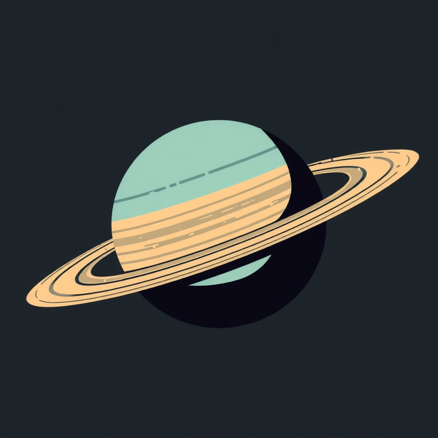Saturn and its rings rendered in the game's signature palette